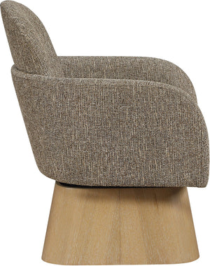 Meridian Furniture Marlowe Art Deco Swivel Accent Chair Linen Weave Upholstery Curved Back Living Room Brown Style 1 33046Brown