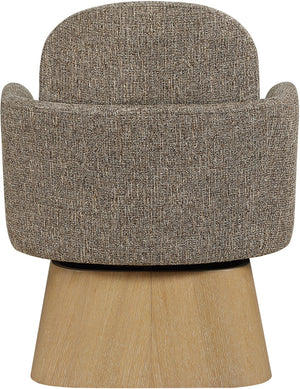 Meridian Furniture Marlowe Art Deco Swivel Accent Chair Linen Weave Upholstery Curved Back Living Room Brown Style 1 33046Brown