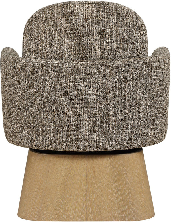 Meridian Furniture Marlowe Art Deco Swivel Accent Chair Linen Weave Upholstery Curved Back Living Room Brown Style 1 33046Brown