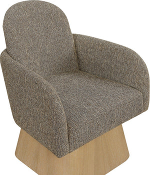 Meridian Furniture Marlowe Art Deco Swivel Accent Chair Linen Weave Upholstery Curved Back Living Room Brown Style 1 33046Brown