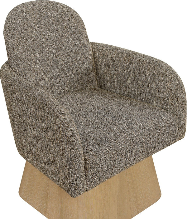 Meridian Furniture Marlowe Art Deco Swivel Accent Chair Linen Weave Upholstery Curved Back Living Room Brown Style 1 33046Brown