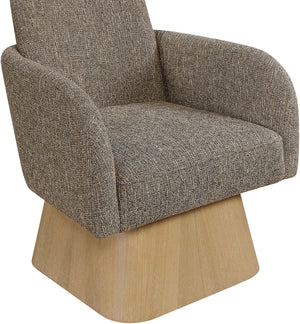 Meridian Furniture Marlowe Art Deco Swivel Accent Chair Linen Weave Upholstery Curved Back Living Room Brown Style 1 33046Brown