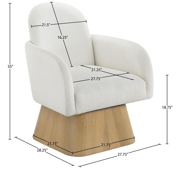 Meridian Furniture Marlowe Art Deco Swivel Accent Chair Linen Weave Upholstery Curved Back Living Room Cream Style 1 33046Cream