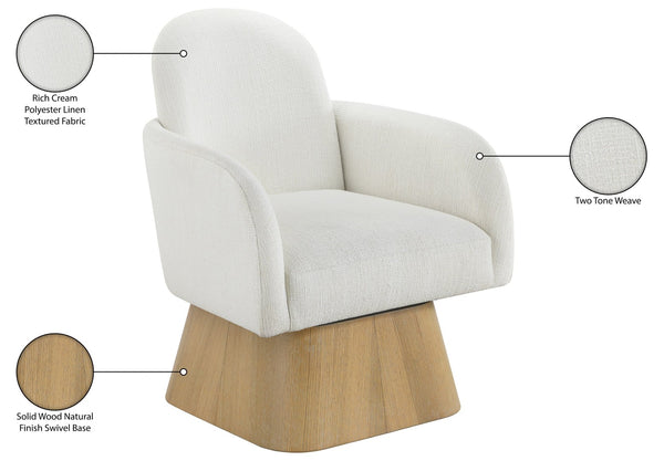 Meridian Furniture Marlowe Art Deco Swivel Accent Chair Linen Weave Upholstery Curved Back Living Room Cream Style 1 33046Cream