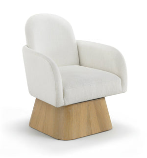 Meridian Furniture Marlowe Art Deco Swivel Accent Chair Linen Weave Upholstery Curved Back Living Room Cream Style 1 33046Cream