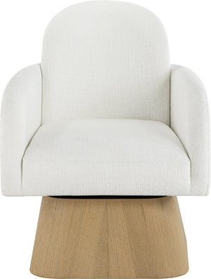 Meridian Furniture Marlowe Art Deco Swivel Accent Chair Linen Weave Upholstery Curved Back Living Room Cream Style 1 33046Cream