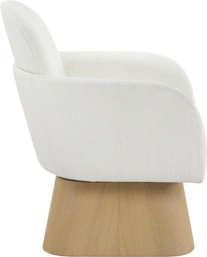Meridian Furniture Marlowe Art Deco Swivel Accent Chair Linen Weave Upholstery Curved Back Living Room Cream Style 1 33046Cream
