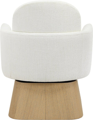 Meridian Furniture Marlowe Art Deco Swivel Accent Chair Linen Weave Upholstery Curved Back Living Room Cream Style 1 33046Cream