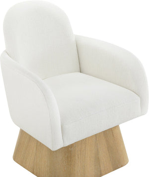 Meridian Furniture Marlowe Art Deco Swivel Accent Chair Linen Weave Upholstery Curved Back Living Room Cream Style 1 33046Cream