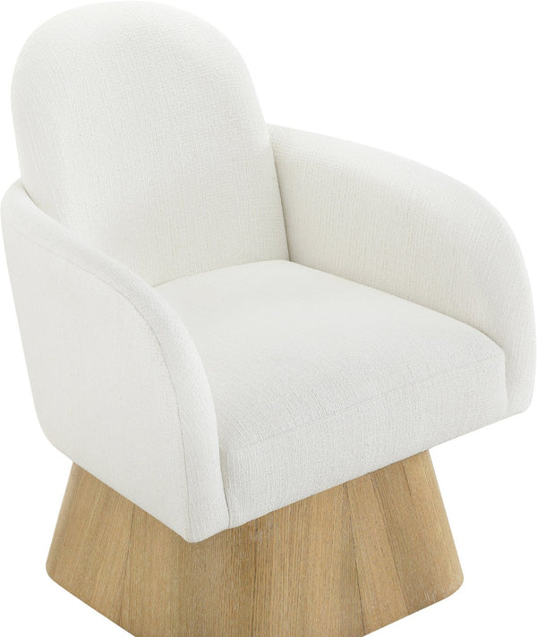 Meridian Furniture Marlowe Art Deco Swivel Accent Chair Linen Weave Upholstery Curved Back Living Room Cream Style 1 33046Cream