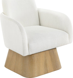 Meridian Furniture Marlowe Art Deco Swivel Accent Chair Linen Weave Upholstery Curved Back Living Room Cream Style 1 33046Cream