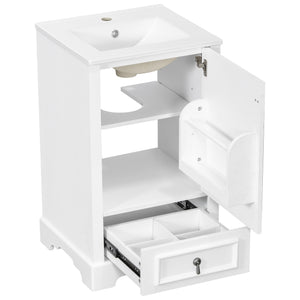 English Elm 20 Inch Bathroom Vanity with Ceramic Sink, Soft-Close Door, Adjustable Shelf, Smart Storage Organizing Design White N729P299505K