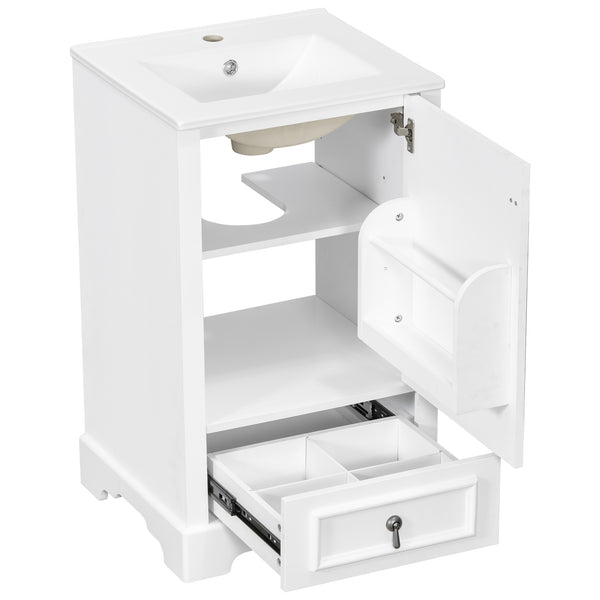 English Elm 20 Inch Bathroom Vanity with Ceramic Sink, Soft-Close Door, Adjustable Shelf, Smart Storage Organizing Design White N729P299505K
