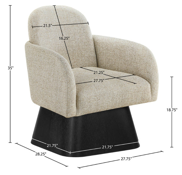 Meridian Furniture Marlowe Art Deco Swivel Accent Chair Linen Weave Upholstery Curved Back Living Room Beige Style 2 33047Beige