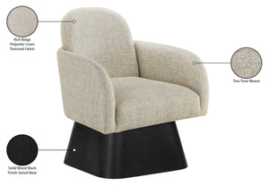 Meridian Furniture Marlowe Art Deco Swivel Accent Chair Linen Weave Upholstery Curved Back Living Room Beige Style 2 33047Beige