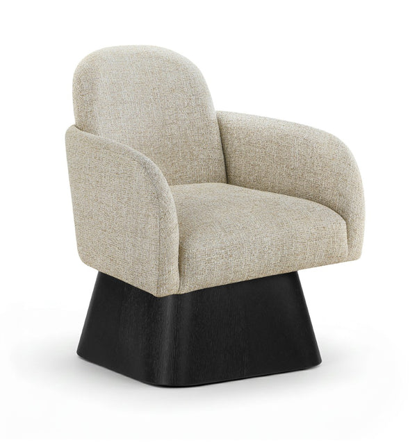 Meridian Furniture Marlowe Art Deco Swivel Accent Chair Linen Weave Upholstery Curved Back Living Room Beige Style 2 33047Beige