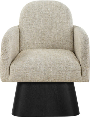 Meridian Furniture Marlowe Art Deco Swivel Accent Chair Linen Weave Upholstery Curved Back Living Room Beige Style 2 33047Beige