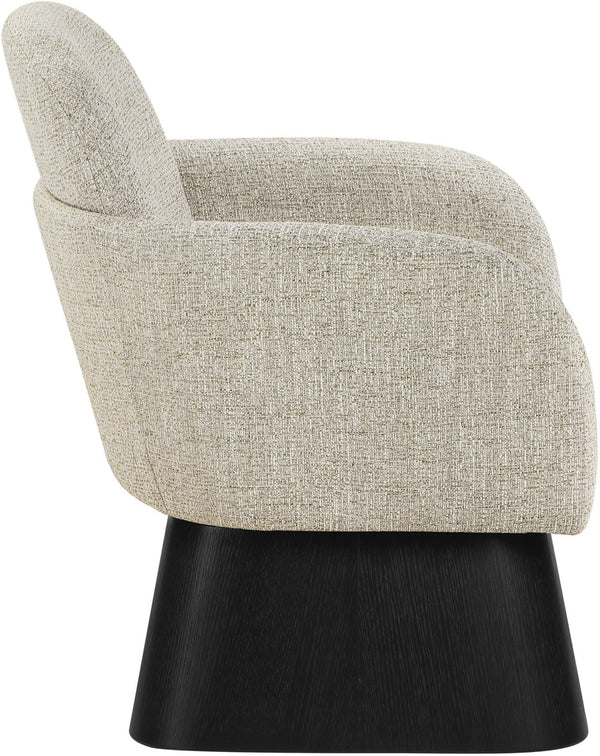 Meridian Furniture Marlowe Art Deco Swivel Accent Chair Linen Weave Upholstery Curved Back Living Room Beige Style 2 33047Beige