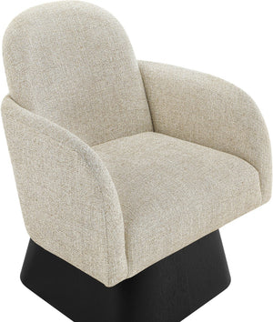 Meridian Furniture Marlowe Art Deco Swivel Accent Chair Linen Weave Upholstery Curved Back Living Room Beige Style 2 33047Beige