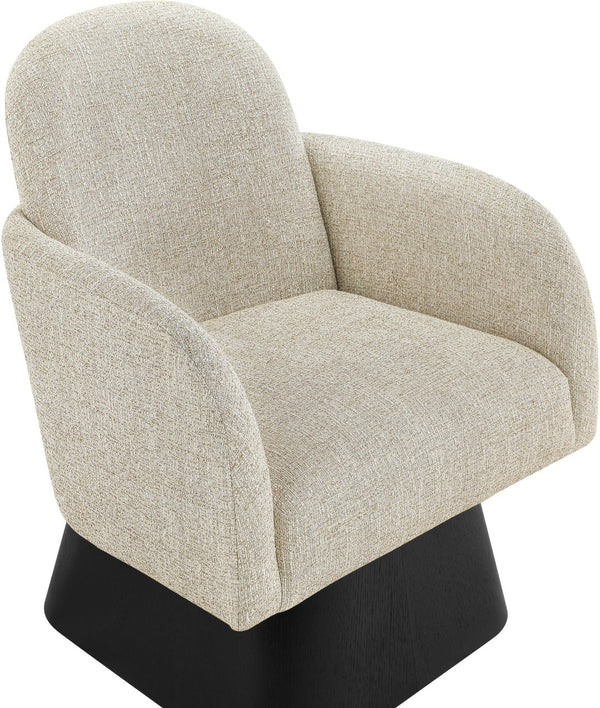Meridian Furniture Marlowe Art Deco Swivel Accent Chair Linen Weave Upholstery Curved Back Living Room Beige Style 2 33047Beige