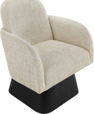 Meridian Furniture Marlowe Art Deco Swivel Accent Chair Linen Weave Upholstery Curved Back Living Room Beige Style 2 33047Beige
