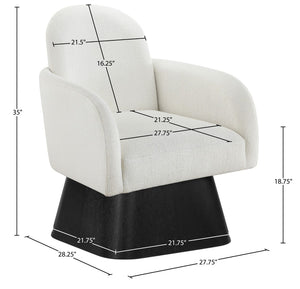 Meridian Furniture Marlowe Art Deco Swivel Accent Chair Linen Weave Upholstery Curved Back Living Room Cream Style 2 33047Cream