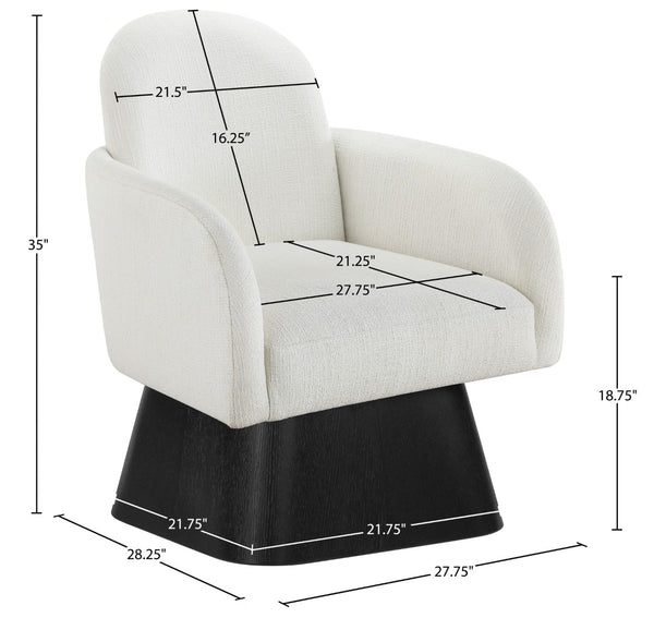Meridian Furniture Marlowe Art Deco Swivel Accent Chair Linen Weave Upholstery Curved Back Living Room Cream Style 2 33047Cream