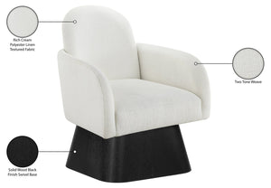 Meridian Furniture Marlowe Art Deco Swivel Accent Chair Linen Weave Upholstery Curved Back Living Room Cream Style 2 33047Cream