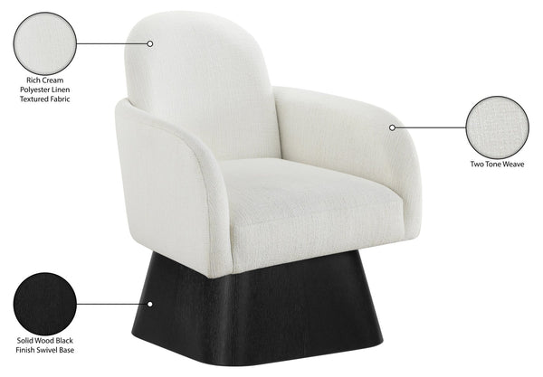 Meridian Furniture Marlowe Art Deco Swivel Accent Chair Linen Weave Upholstery Curved Back Living Room Cream Style 2 33047Cream