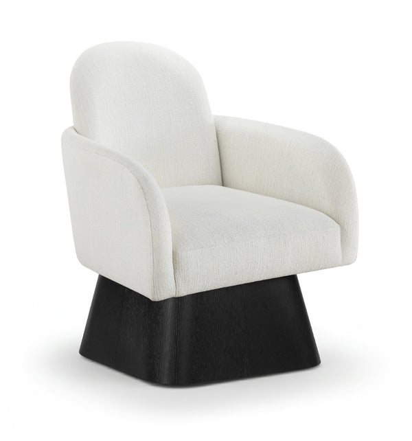 Meridian Furniture Marlowe Art Deco Swivel Accent Chair Linen Weave Upholstery Curved Back Living Room Cream Style 2 33047Cream