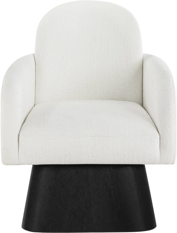 Meridian Furniture Marlowe Art Deco Swivel Accent Chair Linen Weave Upholstery Curved Back Living Room Cream Style 2 33047Cream