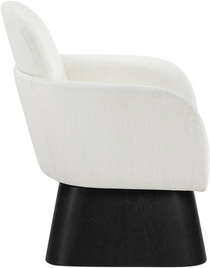 Meridian Furniture Marlowe Art Deco Swivel Accent Chair Linen Weave Upholstery Curved Back Living Room Cream Style 2 33047Cream