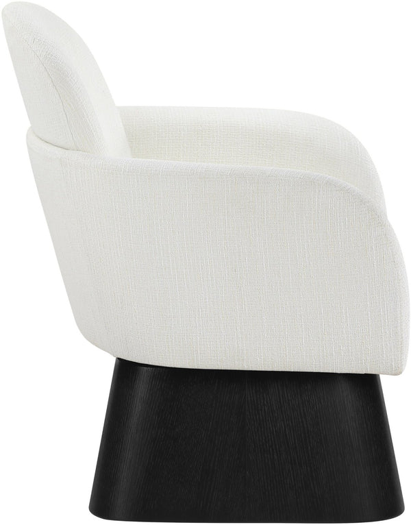 Meridian Furniture Marlowe Art Deco Swivel Accent Chair Linen Weave Upholstery Curved Back Living Room Cream Style 2 33047Cream