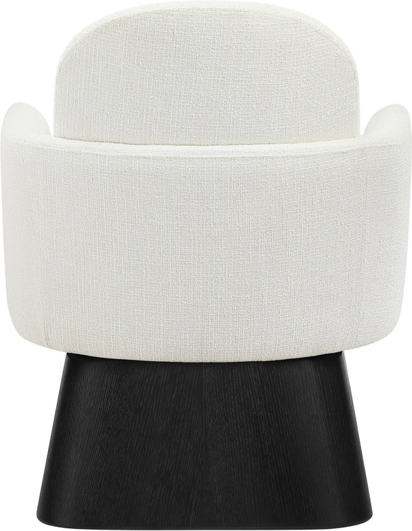Meridian Furniture Marlowe Art Deco Swivel Accent Chair Linen Weave Upholstery Curved Back Living Room Cream Style 2 33047Cream