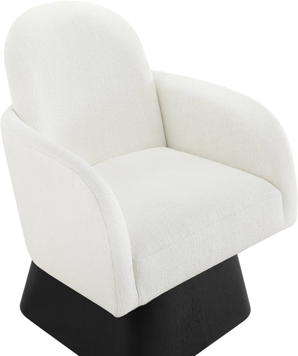 Meridian Furniture Marlowe Art Deco Swivel Accent Chair Linen Weave Upholstery Curved Back Living Room Cream Style 2 33047Cream