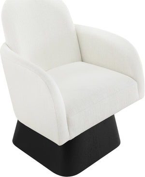 Meridian Furniture Marlowe Art Deco Swivel Accent Chair Linen Weave Upholstery Curved Back Living Room Cream Style 2 33047Cream