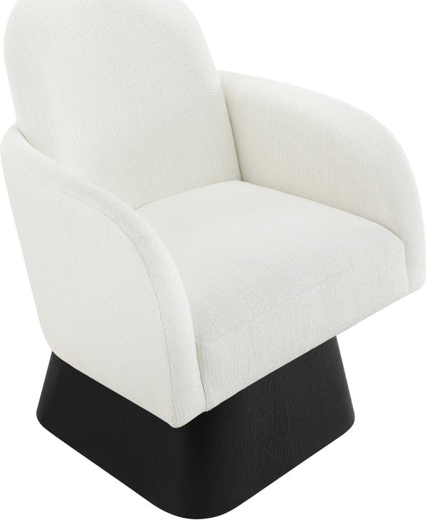 Meridian Furniture Marlowe Art Deco Swivel Accent Chair Linen Weave Upholstery Curved Back Living Room Cream Style 2 33047Cream