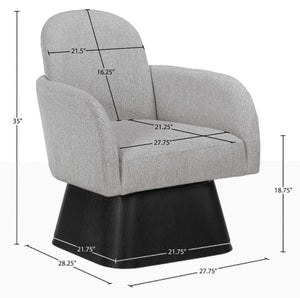 Meridian Furniture Marlowe Art Deco Swivel Accent Chair Linen Weave Upholstery Curved Back Living Room Grey Style 2 33047Grey