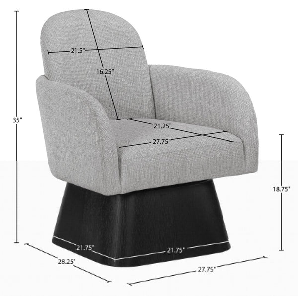 Meridian Furniture Marlowe Art Deco Swivel Accent Chair Linen Weave Upholstery Curved Back Living Room Grey Style 2 33047Grey