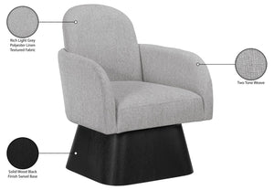 Meridian Furniture Marlowe Art Deco Swivel Accent Chair Linen Weave Upholstery Curved Back Living Room Grey Style 2 33047Grey