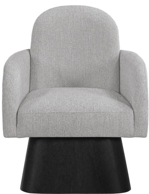 Meridian Furniture Marlowe Art Deco Swivel Accent Chair Linen Weave Upholstery Curved Back Living Room Grey Style 2 33047Grey
