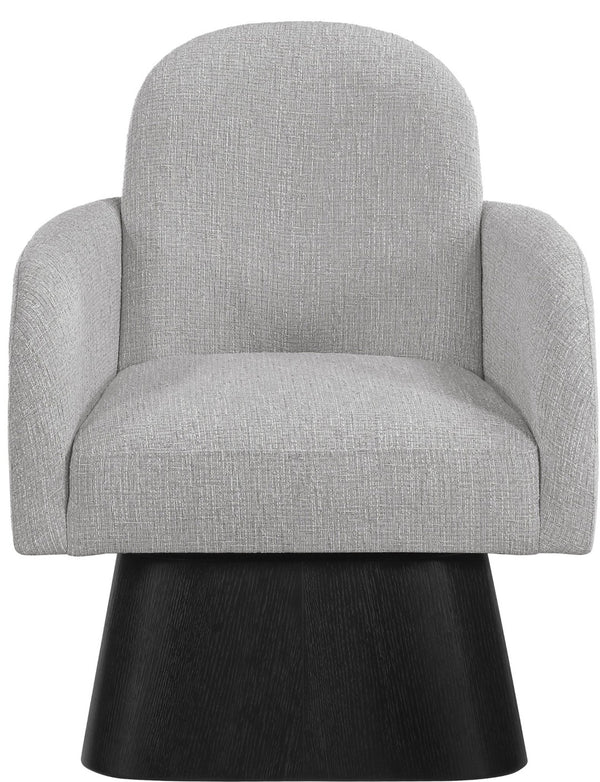 Meridian Furniture Marlowe Art Deco Swivel Accent Chair Linen Weave Upholstery Curved Back Living Room Grey Style 2 33047Grey