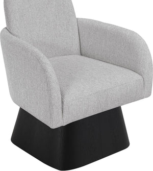 Meridian Furniture Marlowe Art Deco Swivel Accent Chair Linen Weave Upholstery Curved Back Living Room Grey Style 2 33047Grey