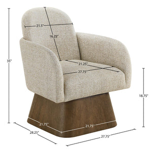 Meridian Furniture Marlowe Art Deco Swivel Accent Chair Linen Weave Upholstery Curved Back Living Room Beige Style 3 33048Beige