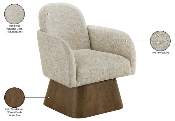 Meridian Furniture Marlowe Art Deco Swivel Accent Chair Linen Weave Upholstery Curved Back Living Room Beige Style 3 33048Beige