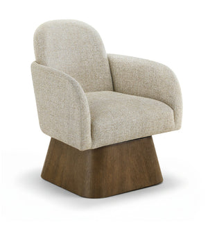 Meridian Furniture Marlowe Art Deco Swivel Accent Chair Linen Weave Upholstery Curved Back Living Room Beige Style 3 33048Beige