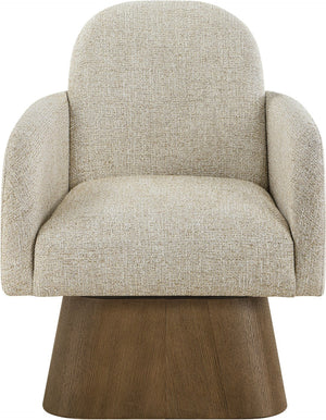 Meridian Furniture Marlowe Art Deco Swivel Accent Chair Linen Weave Upholstery Curved Back Living Room Beige Style 3 33048Beige