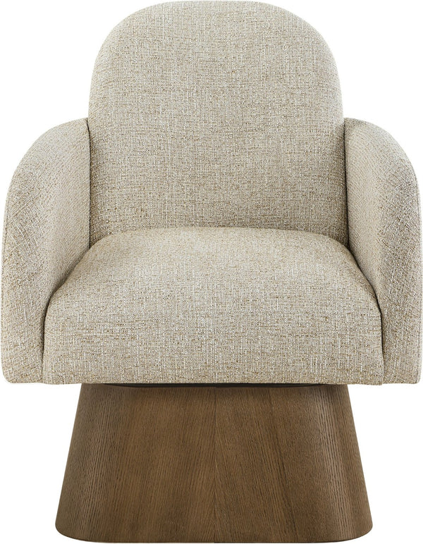 Meridian Furniture Marlowe Art Deco Swivel Accent Chair Linen Weave Upholstery Curved Back Living Room Beige Style 3 33048Beige