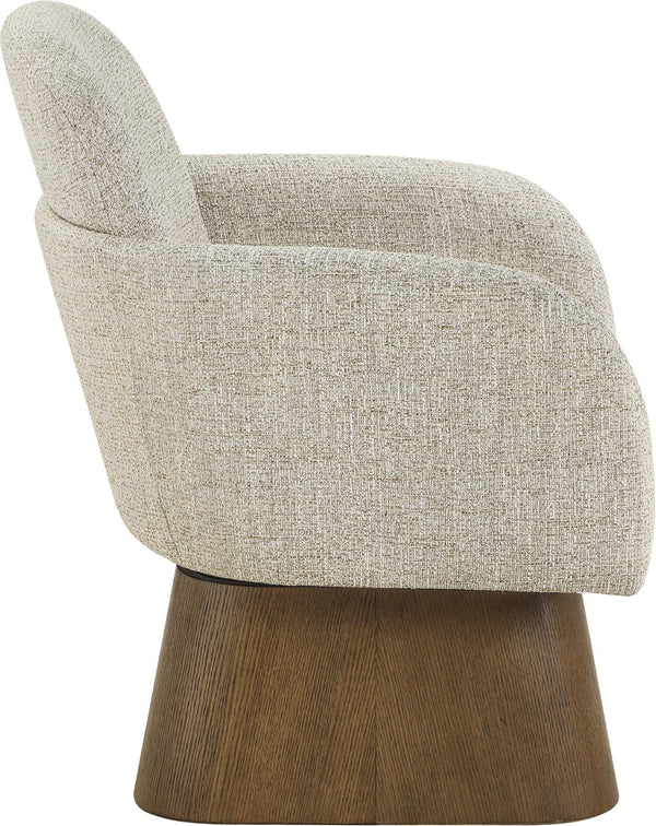 Meridian Furniture Marlowe Art Deco Swivel Accent Chair Linen Weave Upholstery Curved Back Living Room Beige Style 3 33048Beige