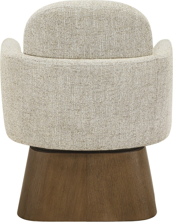 Meridian Furniture Marlowe Art Deco Swivel Accent Chair Linen Weave Upholstery Curved Back Living Room Beige Style 3 33048Beige